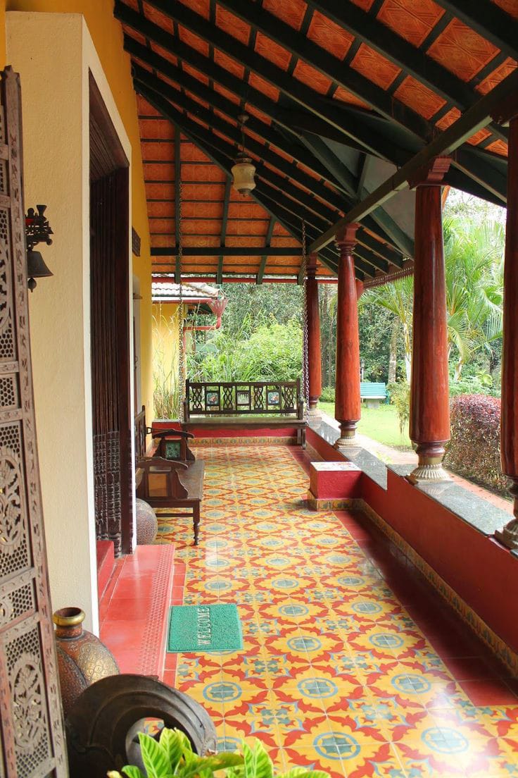 Botanic Edging Athangudi Tile, hand-poured pattern