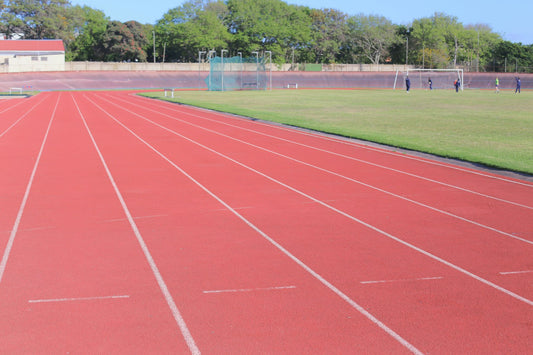 Synthetic running track with stadium seating - bharatnatural